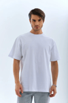 Unisex Oversize Düz Bisiklet Yaka T-shirt - Beyaz