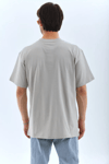Unisex Oversize Taşlı Bisiklet Yaka T-shirt - Gri
