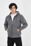 Unisex Tam Fermuarlı Kapşonlu  Sweatshirt - Füme