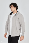 Unisex Tam Fermuarlı Kapşonlu  Sweatshirt - Boyalı Gri