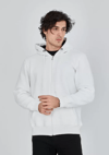 Unisex Tam Fermuarlı Kapşonlu  Sweatshirt - Beyaz