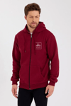 Unisex Tam Fermuarlı Kapşonlu özel Tasarım Sweatshirt - Bordo