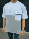 Unisex Torba Cep Detaylı  Parçalı T-shirt - Gri