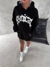 Unisex Üç İplik Kapşonlu Baskılı Sweatshirt - Siyah