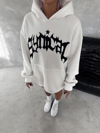 Unisex Üç İplik Kapşonlu Baskılı Sweatshirt - Beyaz