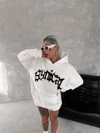 Unisex Üç İplik Kapşonlu Baskılı Sweatshirt - Beyaz