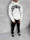 Unisex Üç İplik Kapşonlu Baskılı Sweatshirt - Beyaz
