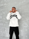 Unisex Üç İplik Kapşonlu Baskılı Sweatshirt - Beyaz