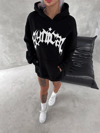 Unisex Üç İplik Kapşonlu Baskılı Sweatshirt - Siyah
