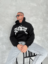 Unisex Üç İplik Kapşonlu Baskılı Sweatshirt - Siyah