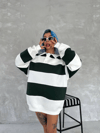 Unisex Üç İplik Parçalı Yakalı Sweatshirt - Yeşil