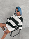 Unisex Üç İplik Parçalı Yakalı Sweatshirt - Yeşil