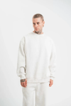 Unisex Uzun Kol Bisiklet Yaka Yıkamalı Sweatshirt - Beyaz