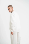 Unisex Uzun Kol Bisiklet Yaka Yıkamalı Sweatshirt - Beyaz