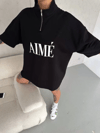 Unisex Yarım Fermuarlı Baskılı T-shirt - Siyah