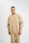 Uzun Kol Bisiklet Yaka Basic Sweatshirt - Bej