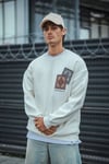 Uzun Kol Bisiklet Yaka Baskılı Sweatshirt - Beyaz