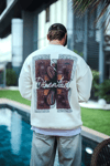 Uzun Kol Bisiklet Yaka Ön Ve Arka Baskılı Sweatshirt - Beyaz