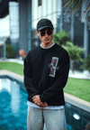 Uzun Kol Bisiklet Yaka Ön Ve Arka Baskılı Sweatshirt - Siyah