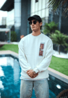 Uzun Kol Bisiklet Yaka Ön Ve Arka Baskılı Sweatshirt - Beyaz