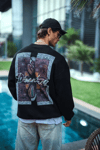 Uzun Kol Bisiklet Yaka Ön Ve Arka Baskılı Sweatshirt - Siyah