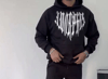 Uzun Kol Kapşonlu Baskılı Sweatshirt - Siyah