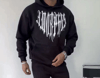 Uzun Kol Kapşonlu Baskılı Sweatshirt - Siyah