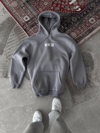 Uzun Kol Kapşonlu Göğüs Baskılı Sweatshirt - Gri