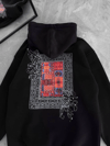 Uzun Kol Kapşonlu Ön Ve Arka Baskılı Sweatshirt - Siyah