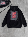 Uzun Kol Kapşonlu Ön Ve Arka Baskılı Sweatshirt - Siyah