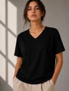V Yaka Basic Tişört Kısa Kol Yazlık Regular Fit T-shirt - Siyah