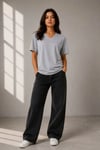 V Yaka Basic Tişört Kısa Kol Yazlık Regular Fit T-shirt - Gri