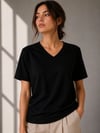 V Yaka Basic Tişört Kısa Kol Yazlık Regular Fit T-shirt - Siyah