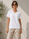 V Yaka Basic Tişört Kısa Kol Yazlık Regular Fit T-shirt - Beyaz