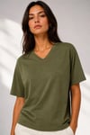V Yaka Basic Tişört Kısa Kol Yazlık Regular Fit T-shirt - Haki