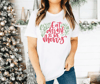 Yılbaşı Noel Baskılı Kısa Kollu Oversize Bisiklet Yaka T-shirt - Beyaz