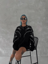 Yıldırım Baskılı Bisiklet Yaka Sweatshirt - Siyah