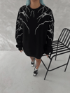 Yıldırım Baskılı Bisiklet Yaka Sweatshirt - Siyah