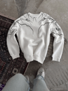 Yıldırım Baskılı Bisiklet Yaka Sweatshirt - Beyaz