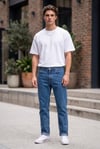 Erkek %100 Pamuklu Beyaz Bisiklet Yaka Düz Basic Geniş Rahat Kesim Oversize Tişört