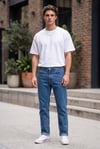 Erkek %100 Pamuklu Beyaz Bisiklet Yaka Düz Basic Geniş Rahat Kesim Oversize Tişört