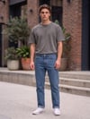 Erkek %100 Pamuklu Haki Bisiklet Yaka Düz Basic Geniş Rahat Kesim Oversize Tişört