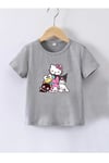 Kaliteli Penye Kız Çocuk Baskılı Gri Tshirt 5 6 7 8 9 10 11 12 13 14 yaş Hello Kitty and Friends