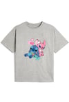 Kaliteli Penye Kız Çocuk Baskılı Gri Tshirt 5 6 7 8 9 10 11 12 13 14 yaş Lilo Stitch