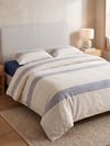 Maki Home %100 Pamuklu Keten Görünümlü Lacivert Çizgili Modern 200x220 Çift Kişilik Nevresim Seti
