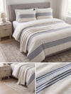 Maki Home %100 Pamuklu Keten Görünümlü Lacivert Çizgili Modern 200x220 Çift Kişilik Nevresim Seti