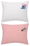 Maki Home %100 Pamuklu Lilo Stitch Hello Kitty Baskılı Beyaz Pembe İki Adet 50x70 Yastık Kılıfı