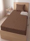 Maki Home %100 Pamuklu Retro Beyaz Puantiyeli Kahverengi 120x200 Tek Kişilik Lastikli Çarşaf Seti