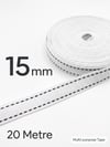 Maki Home Siyah Dikiş Detaylı Beyaz Şerit Kurdele 1.5 cm En 20 Metre Uzunluk 