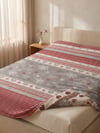 Maki Home Yastık Kılıfsız Çift Kişilik 200x220cm Pamuklu Tek Nevresim Gri Kalpli Kar Tanesi Desenli